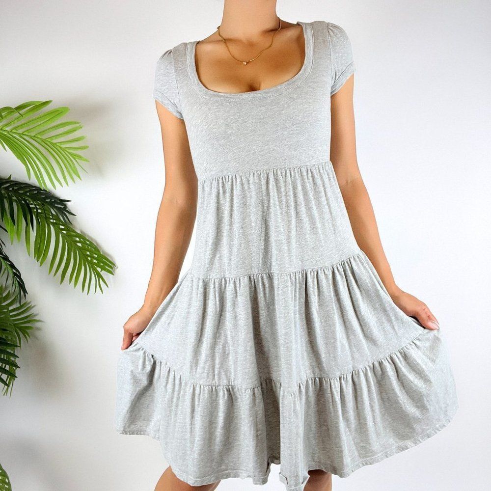 Vintage Y2K Gray Cottagecore Coquette Ruffle Babydoll Mini Dress / Size: XS
